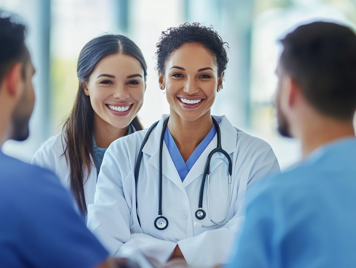 Medical professionals communicating and learning