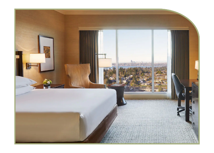 Hotel bedroom with king bed