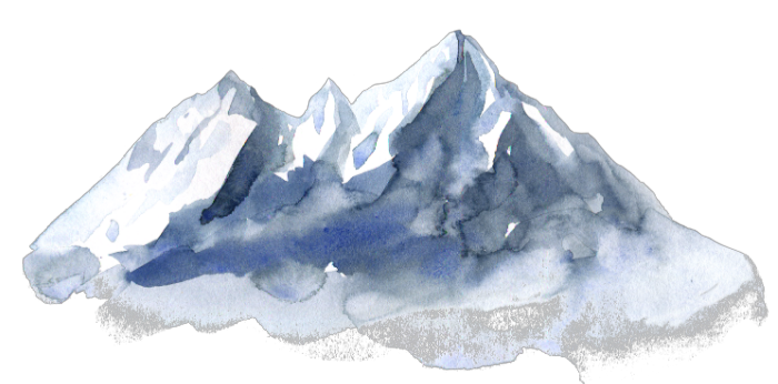 blue, white, and grey watercolor mountains