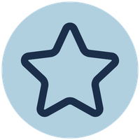 Line drawing of a star inside a light blue circle