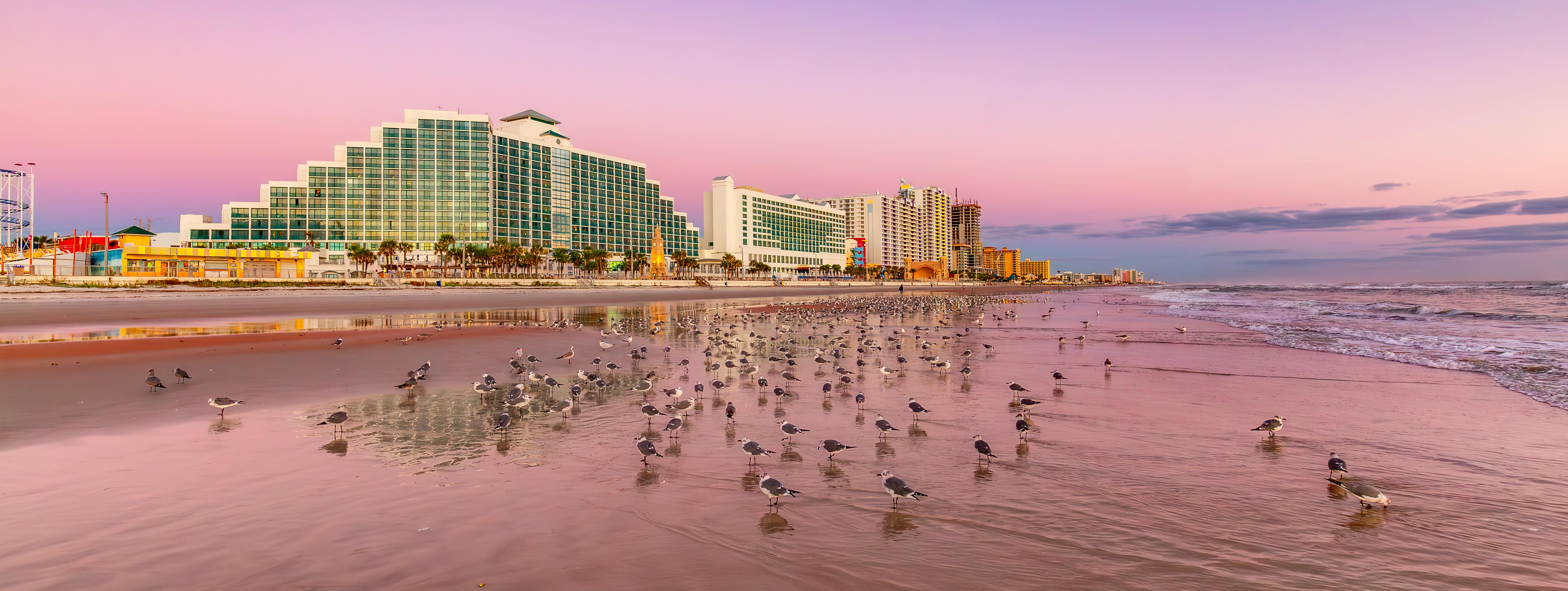 hotel on the beach at sunset