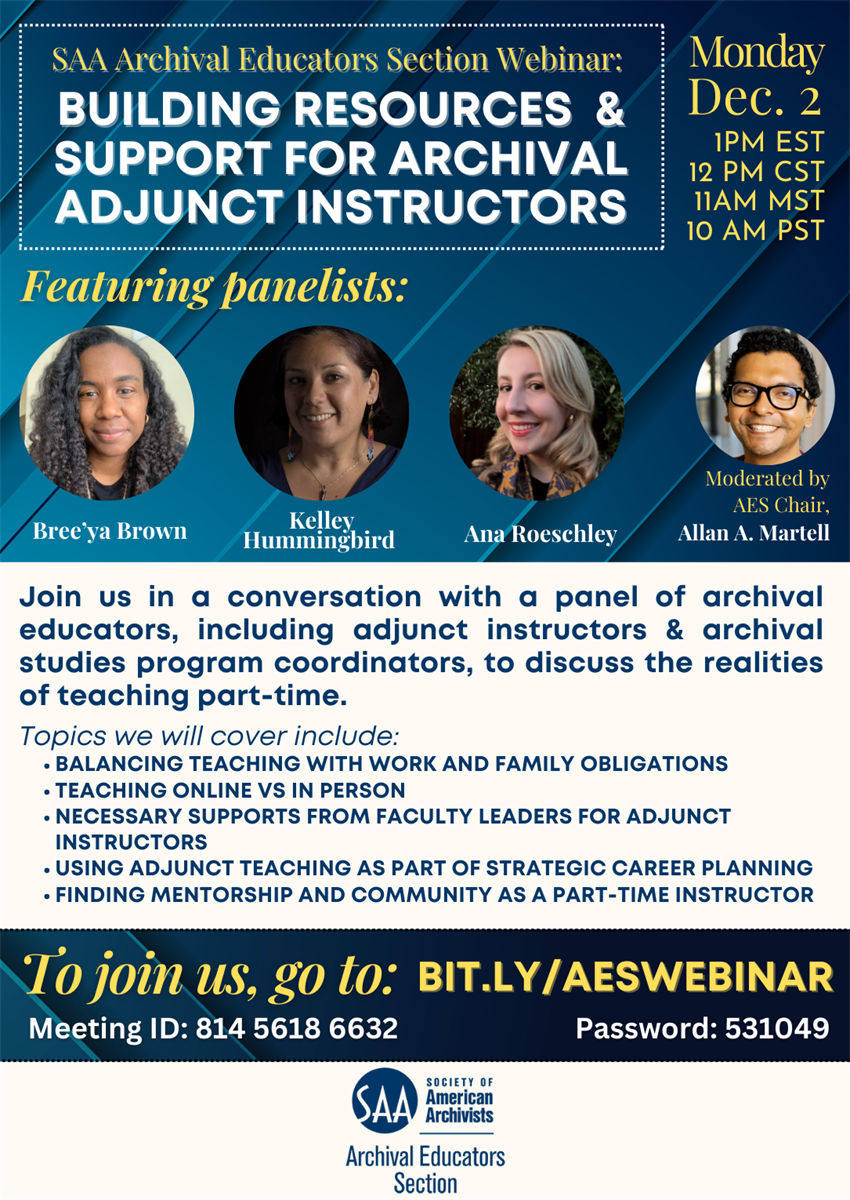 Building Adjunct SAA Archival Educators Section Webinar: Building Resources & Support ...