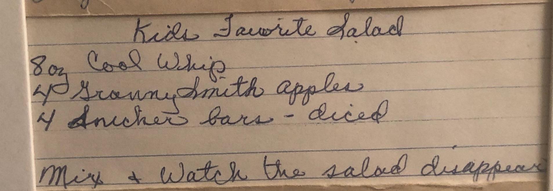 Recipe card for "Kids Favorite Salad"