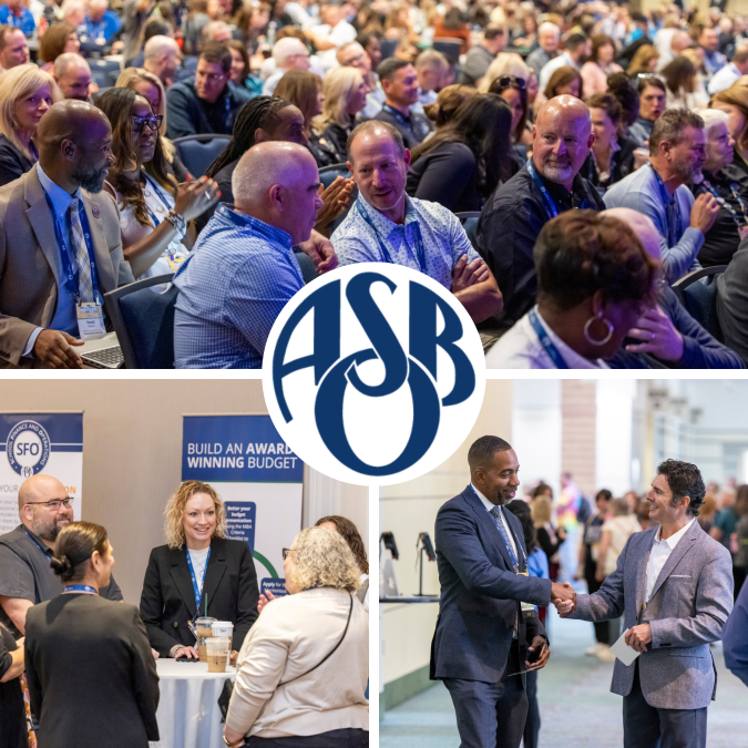 ASBO Network collage showing school business professionals connecting, sharing peer insight, and building relationships through ASBO International membership.