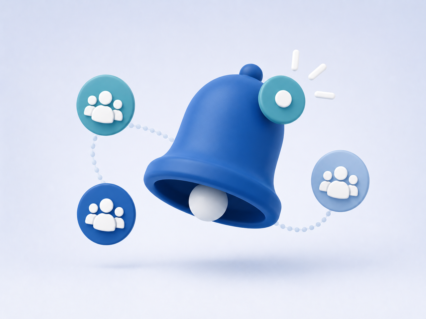 Illustration of a large notification bell connected to community icons, representing timely ASBO Network updates tailored to member interests and roles.