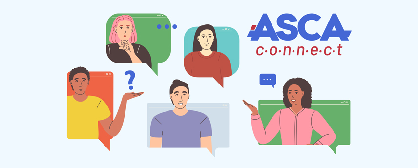 ASCA Connect graphic with people in chat bubbles.