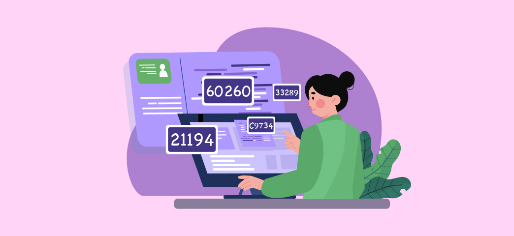 An illustration of a woman entering codes into a computer.