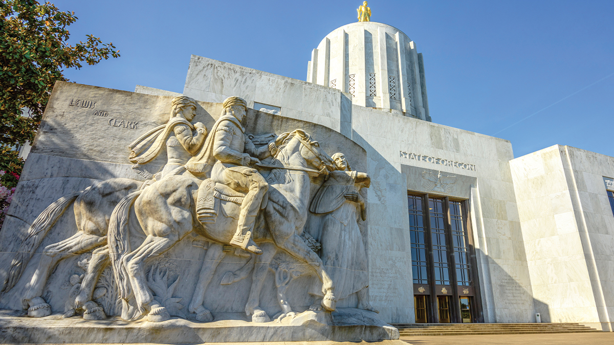 Lewis and Clark statue outside the Oregon state capitol.