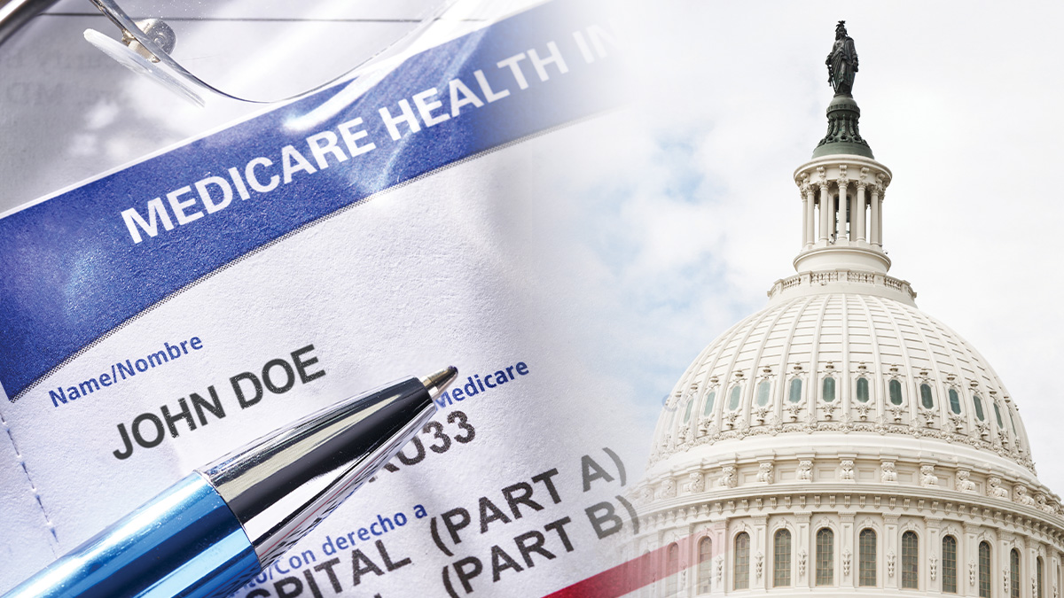 Medicare paperwork and the US capitol building