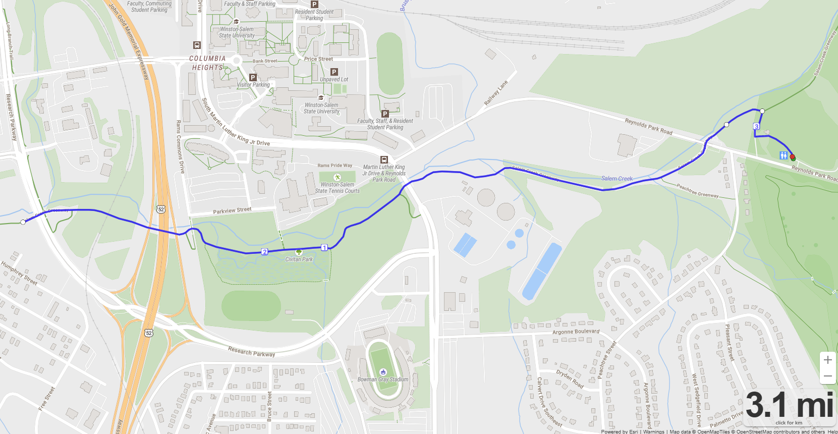 Map with route for Lab Week Run in Winston Salem