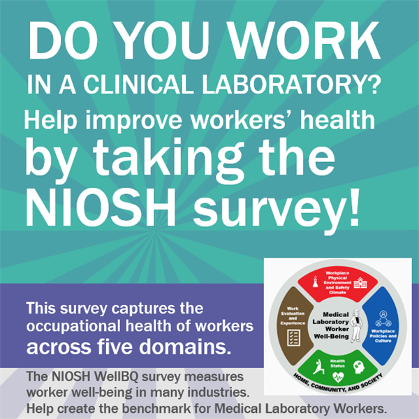 Poster showing text inviting clinical laboratory workers to complete a survey