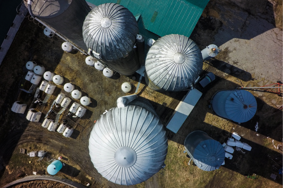 Aerial view of silos