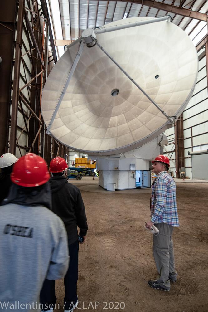 Mark Guillette and Michael O'Shea, ACE Ambassadors, with a 12-meter ALMA antenna