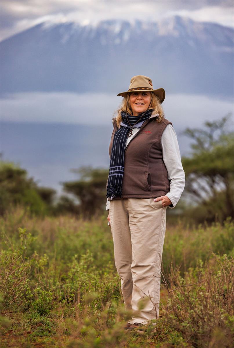 Karin in front of Mount Kilimanjaro in 2026