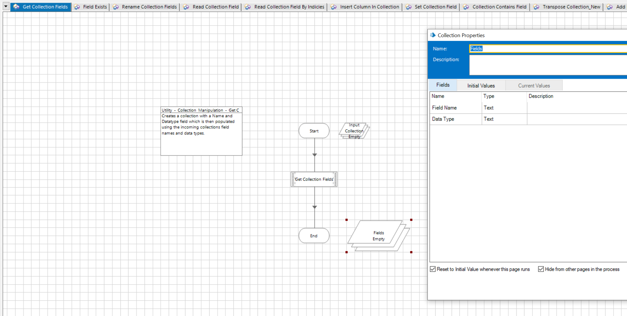 Get Data type of a filed in a collection Blue Prism Product