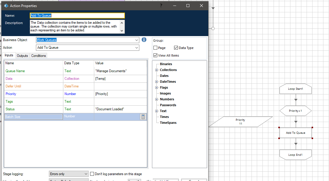 How to assign acending numbers in priority in work queue Blue Prism