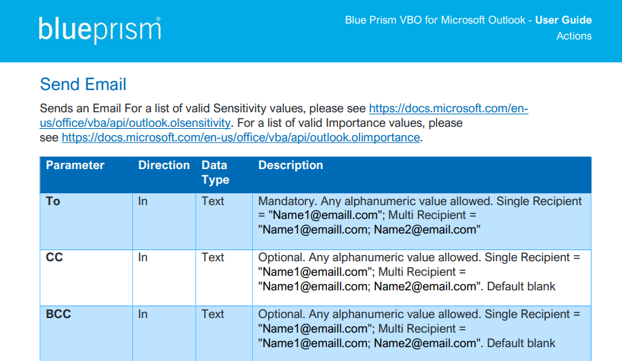 Sending Mail Blue Prism Product