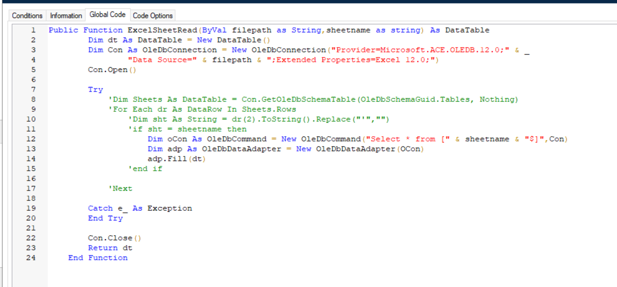 Trying to read excel from OLEDB Blue Prism Product