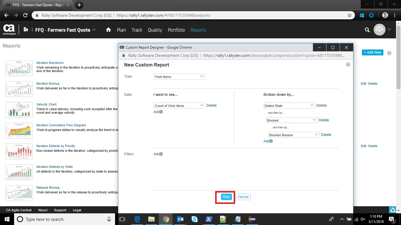 Once we hit 'Run' we get the data, I was referring to that data by saying 'Custom Report data'