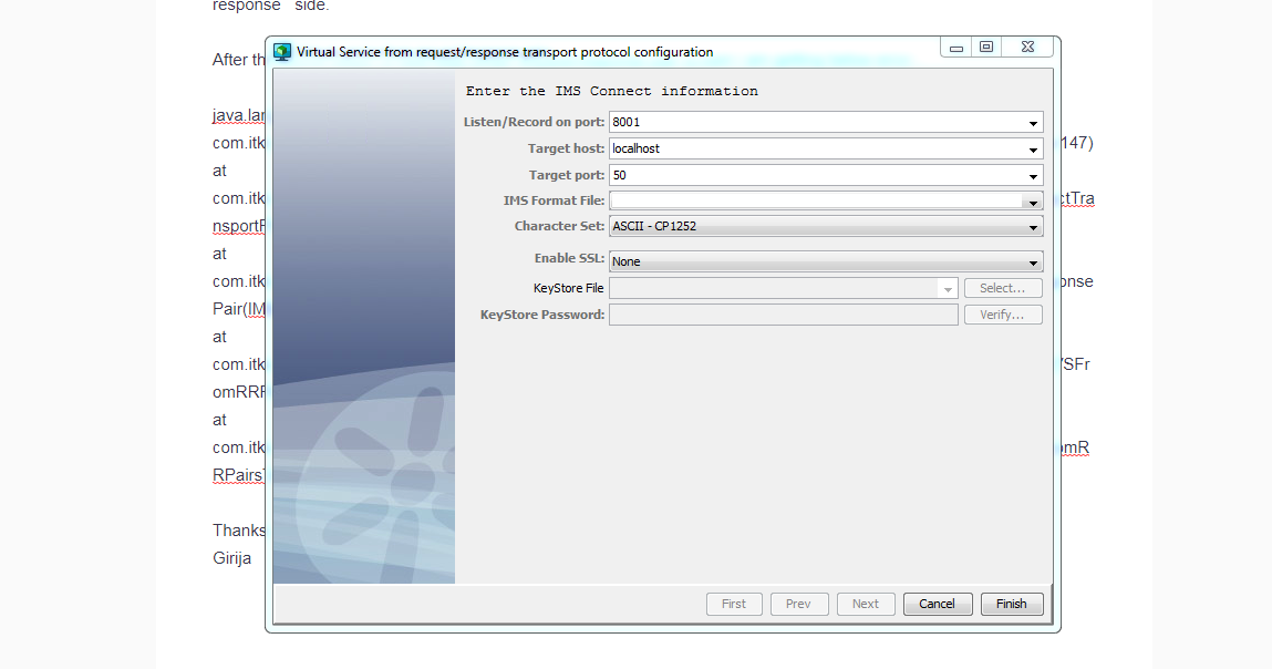 IMS configuration screen