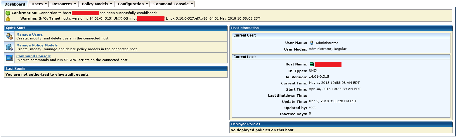 Endpoint Management GUI for a user who is an Administrator