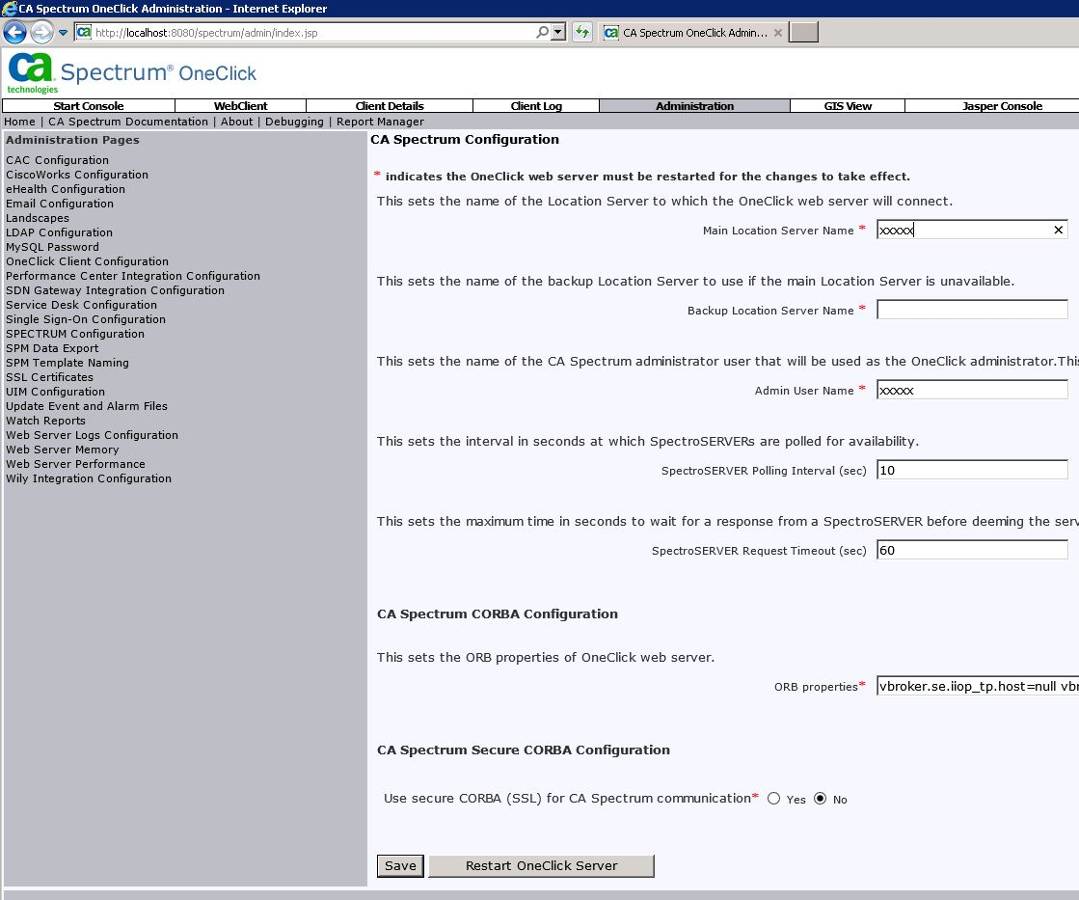 Oneclick Configuration web page