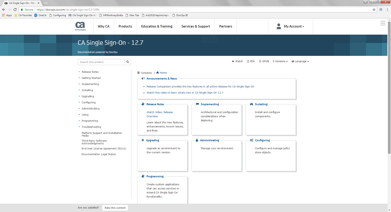 CA SSO12.7 documentation home page