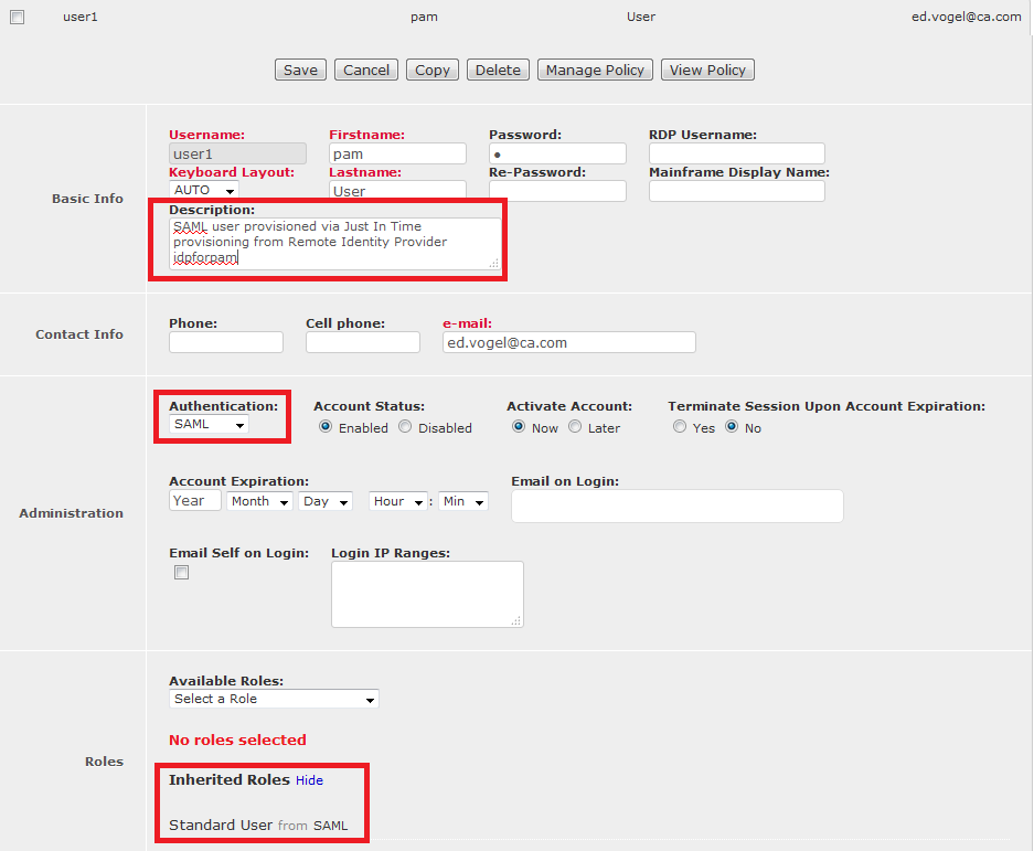 SAML user details