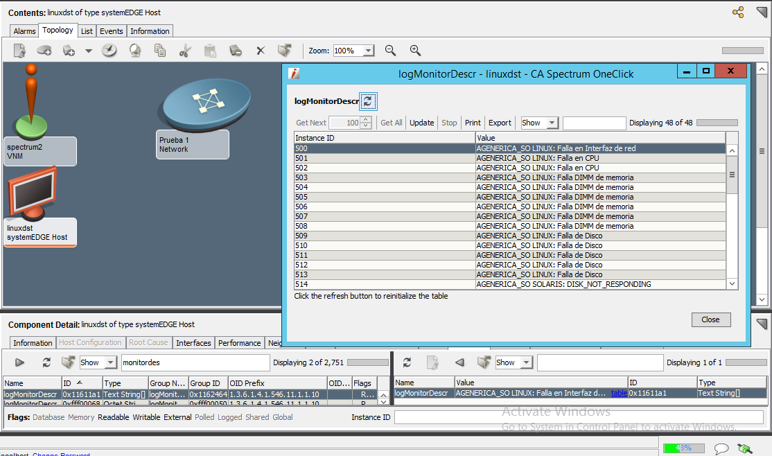 CA Spectrum logMonitorDescr