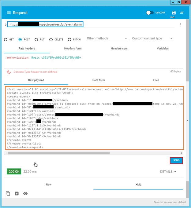 Creating an alarm via Advanced REST Client