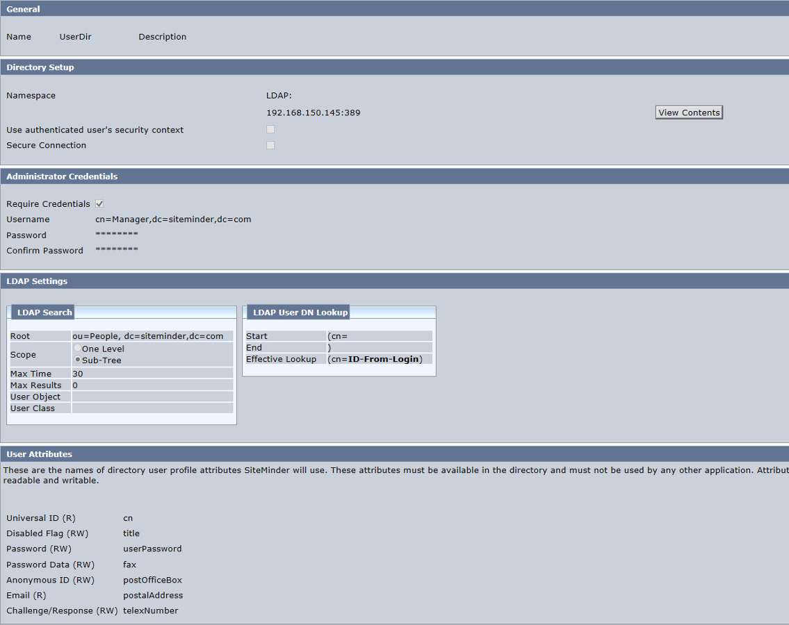 User directory config