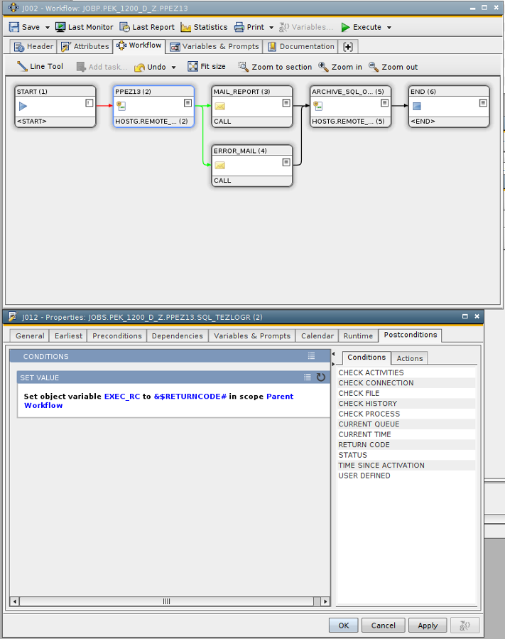 Automic 10 Workflow and postcondition