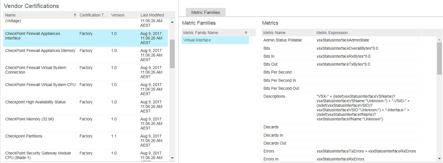 CA PM CheckPoint Firewall VSX interface discovery DX NetOps