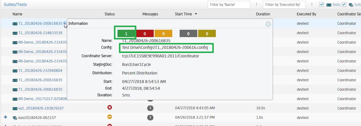 Baseline test execution result