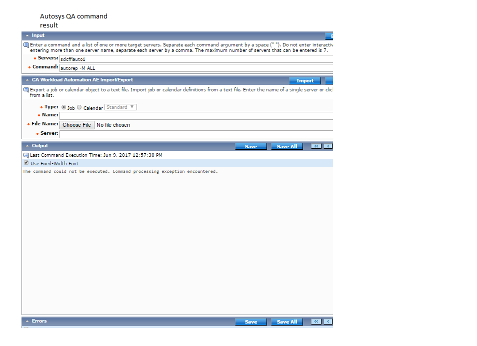 Autosys QA command result