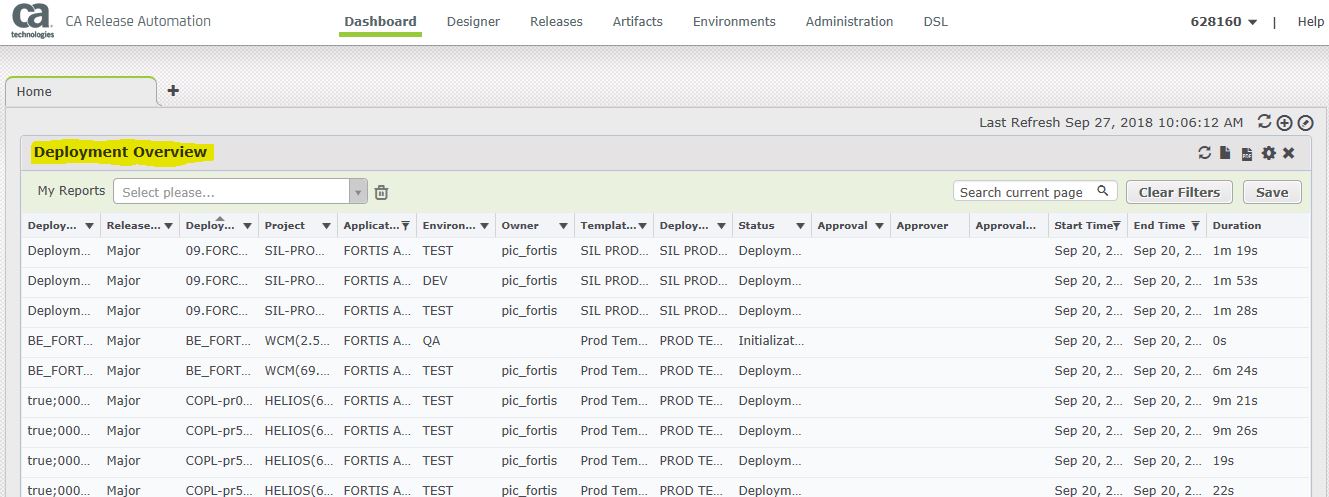 screenshot deployment overview report