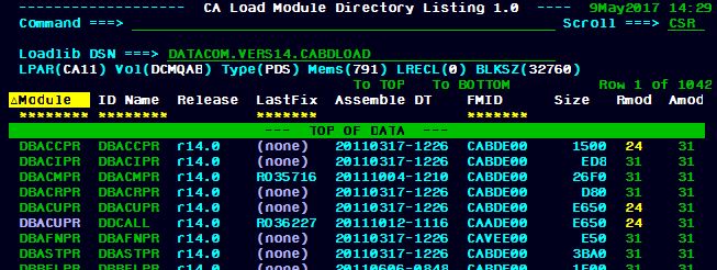 Sample capture of part of the SVLOAD screen