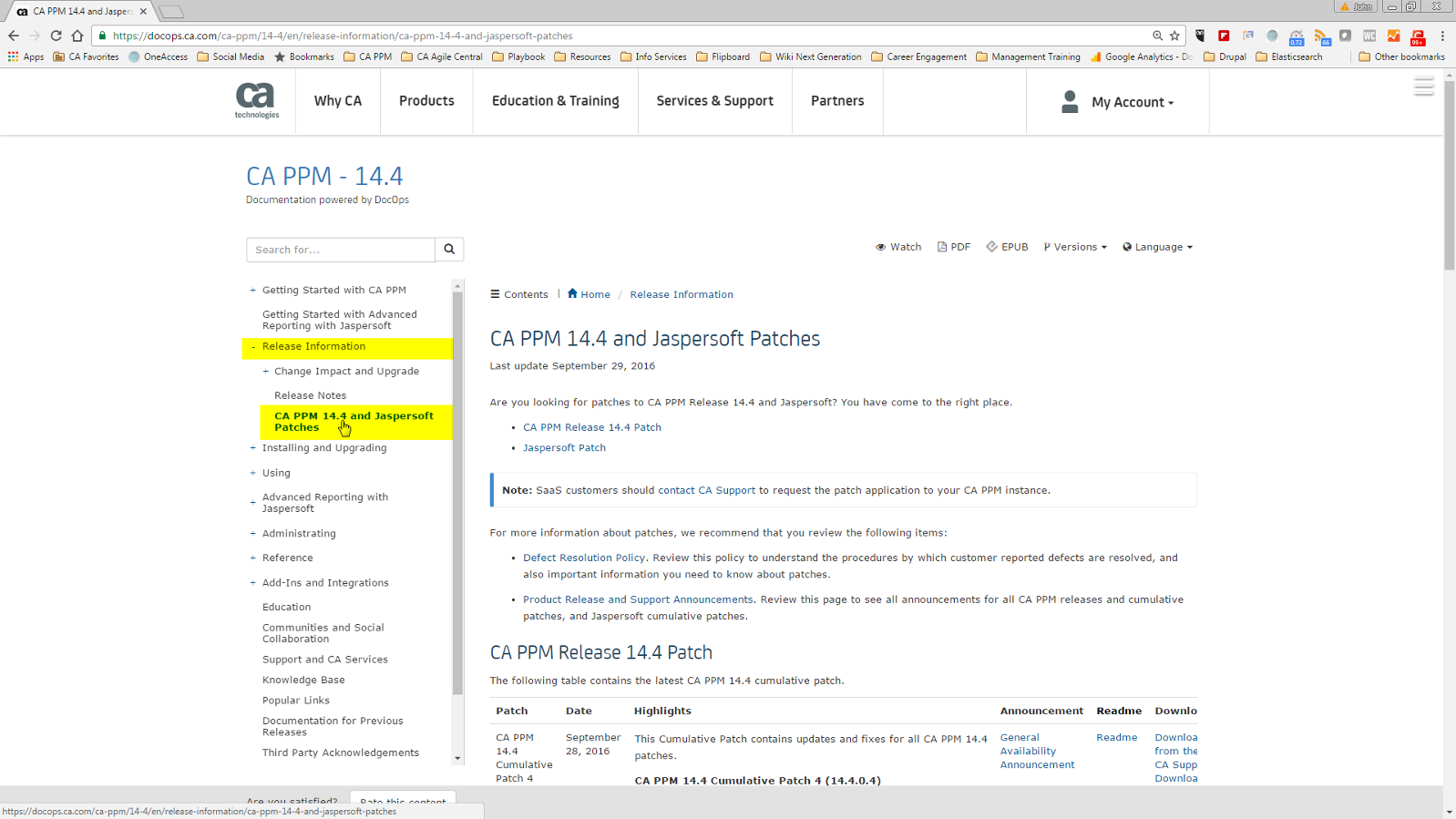 CA PPM and Jaspersoft Patches Page