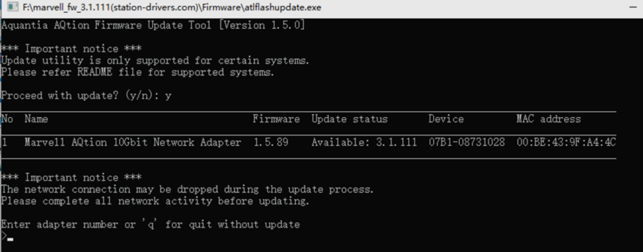 Marvell Aqtion 10Gb Controller not reflecting on ESXi 7 Update