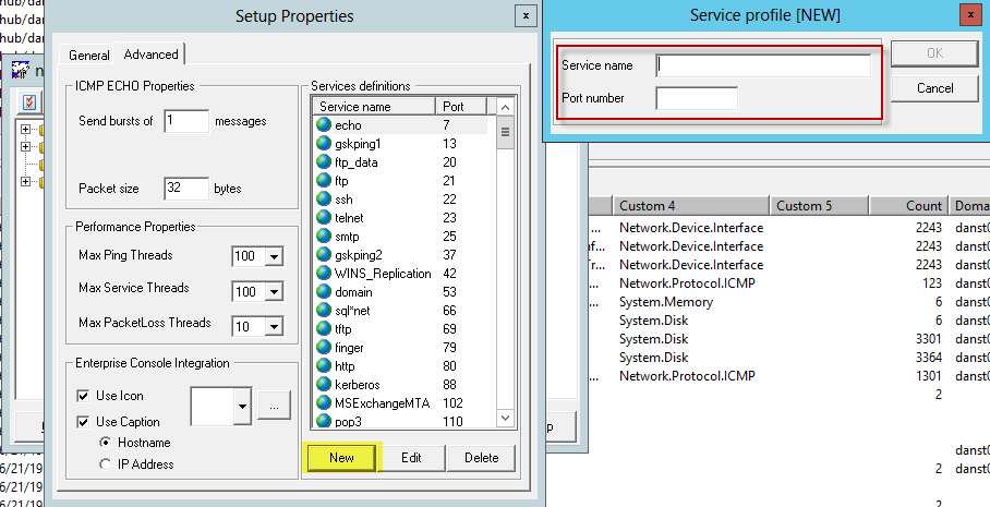 net_connect service and port Create new service
