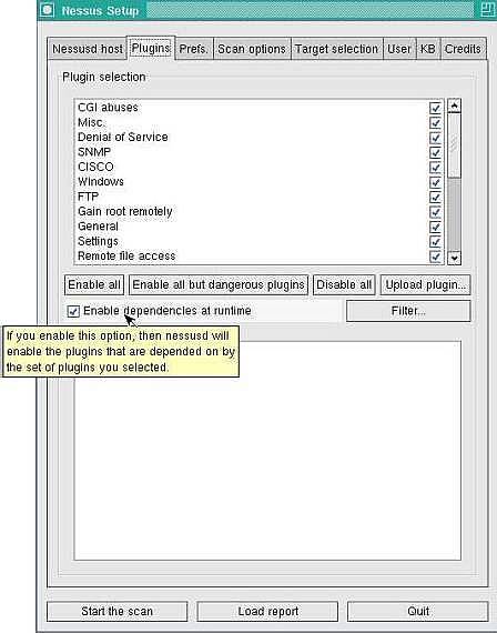 Figure 3a: Enabling plugin dependency in Nessus' Unix GUI.
