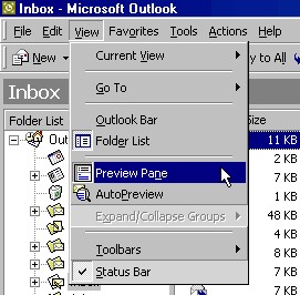 Turn off the Preview Pane in Outlook