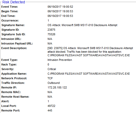 Ntp Os Attack Microsoft Smb Ms17 010 Disclosure Attempt Endpoint Protection
