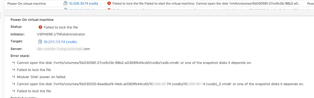 failed to lock, unable to open vdmk file