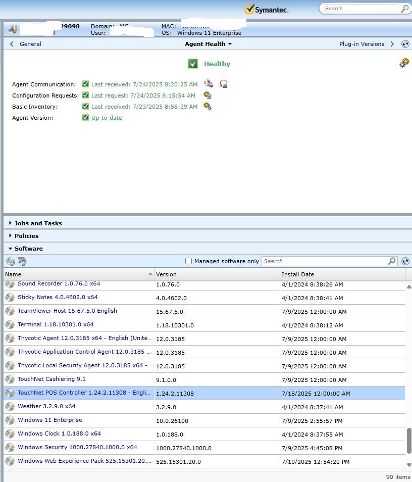 Software list of a PC with latest version installed