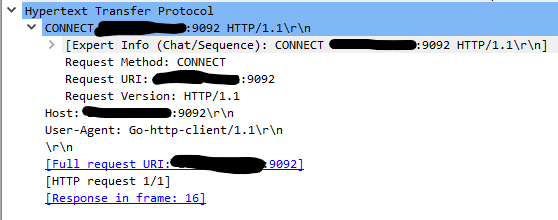 Wireshark capture, request