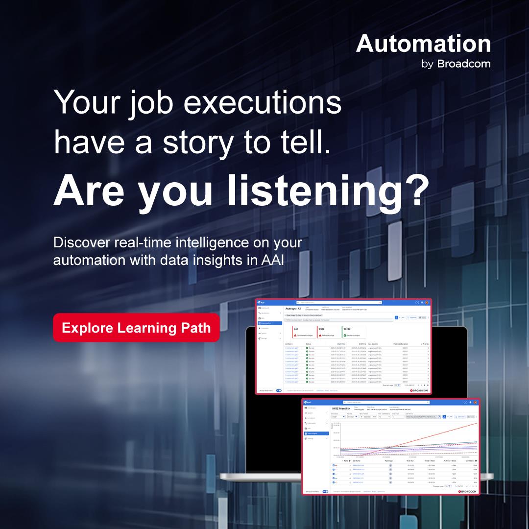 This learning path provides use case videos and quizzes designed to help you understand how to use data insights in Broadcom's Automation Analytics & Intelligence (AAI).
