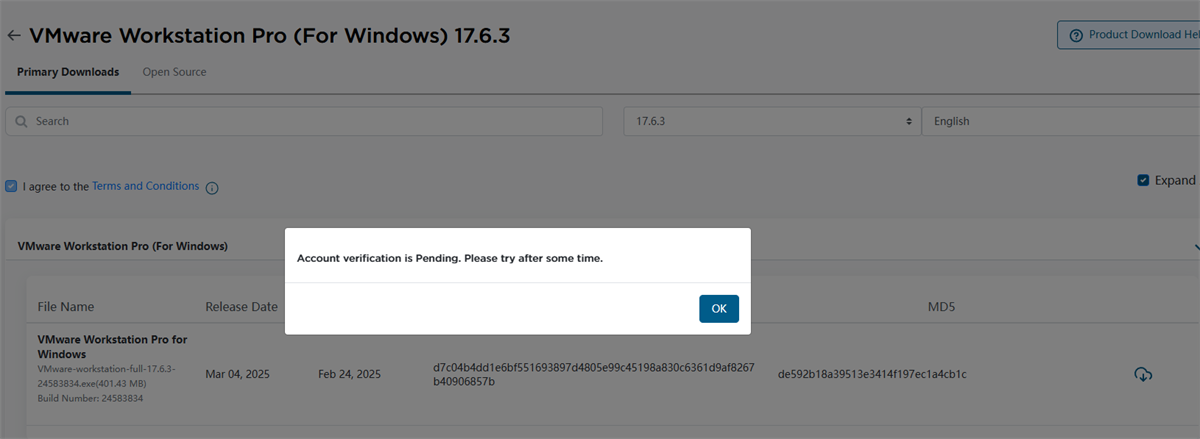 Account verification is Pending. Please try after some time.