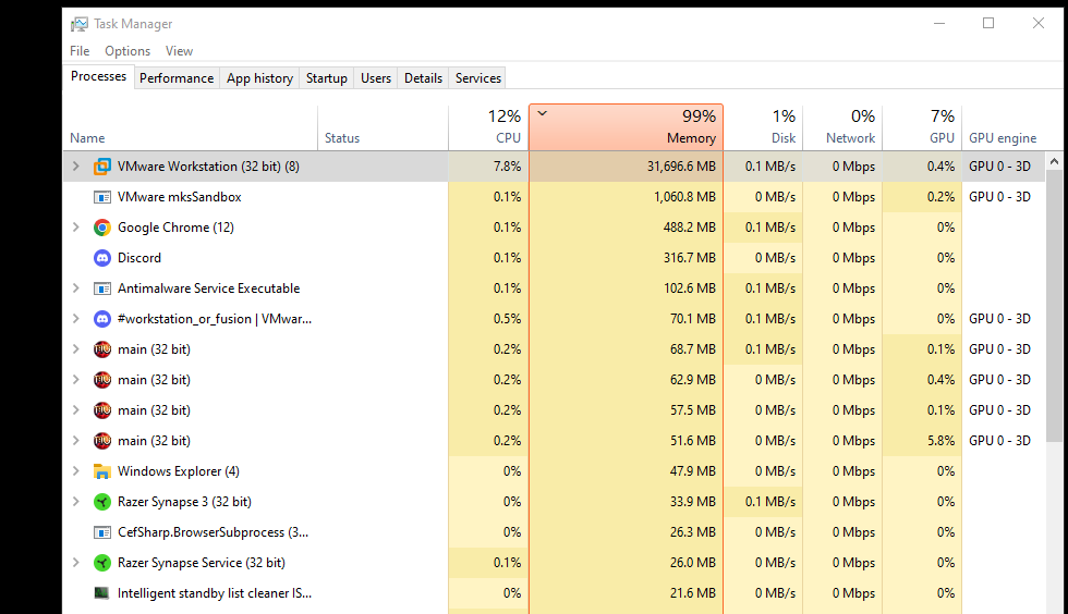 Task manager screen shot