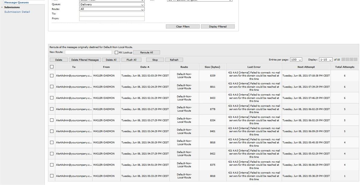 Alert notifications in message queue from MAILERDAEMON ? Messaging